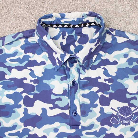 Tattoo Golf Polo Shirt Men XL Blue/Gray Camo Polyester Stretch S/S Pullover - Picture 6 of 13